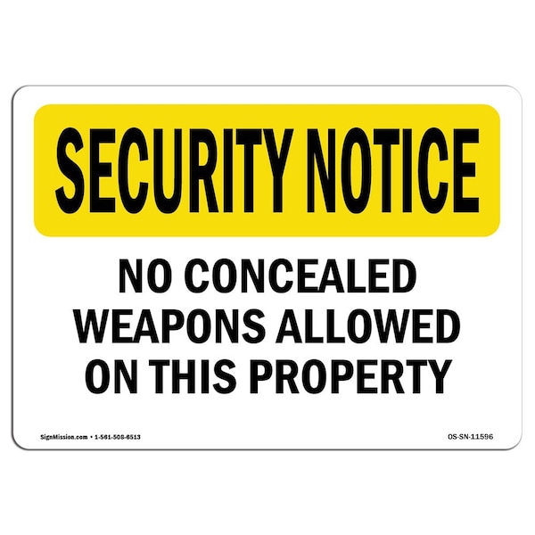 OSHA Security Sign, 3.5" Height, 5" Width, No Concealed Weapons On Property, Landscape, 10PK